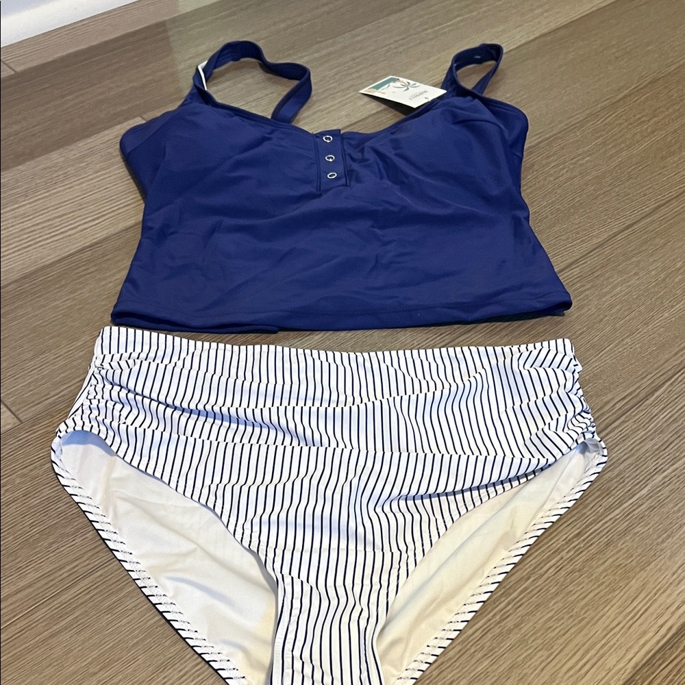 Blue and White Striped Bikini Set